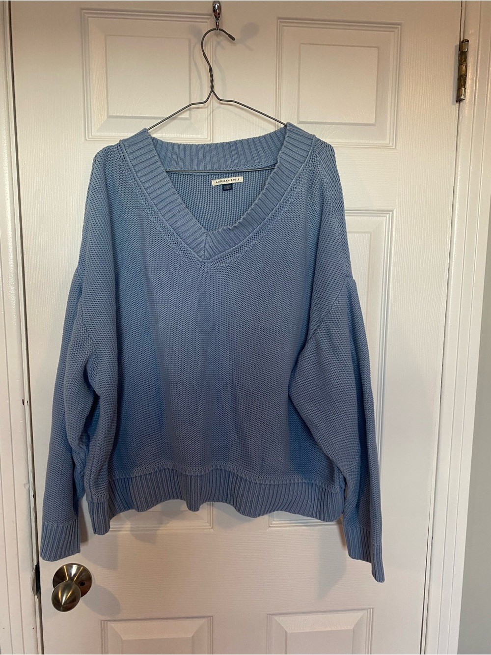 American Eagle Blue Oversized V-Neck Chunky Knit Sweater - XL